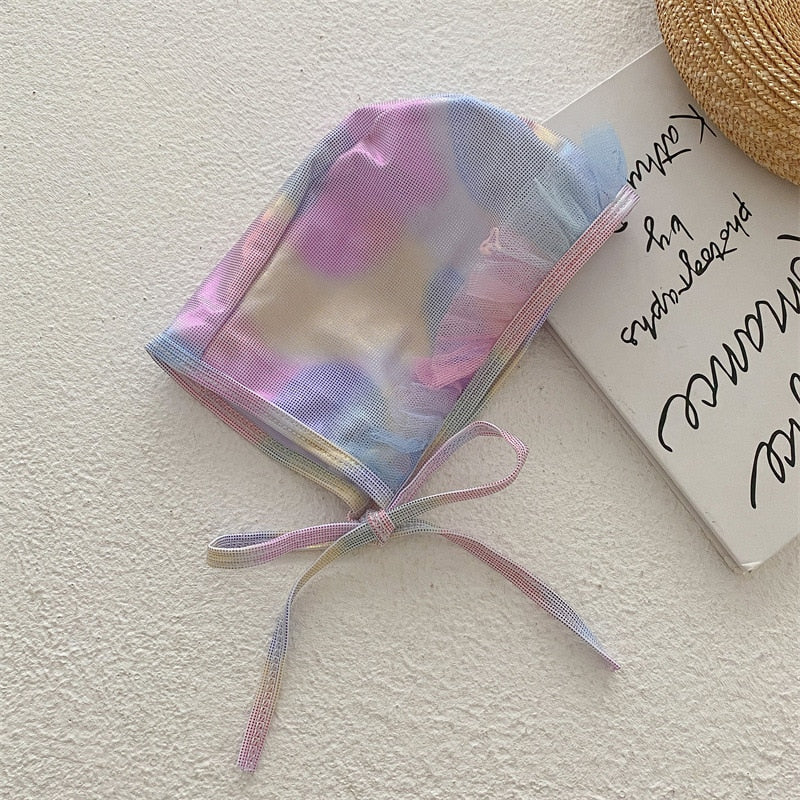 -キッズ 水着 ワンピース レインボー フリル リボン 帽子 セット スイムウェア【mh0001890】 - mamahalo shop - ベビー用水着 - べビー服 - 子供服 - 男の子 - 女の子