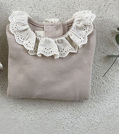 -ベビー フラワー レースカラー 長袖 Tシャツ ブラウス トップス - mamahalo shop - 長袖Tシャツ - べビー服 - 子供服 - 男の子 - 女の子