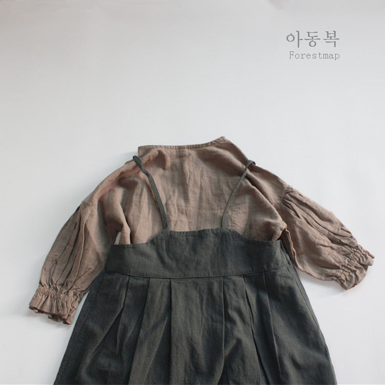 -キッズ コットンリネン キャミソール サスペンダー ドレス ワンピース - mamahalo shop - ノースリーブワンピース - べビー服 - 子供服 - 男の子 - 女の子