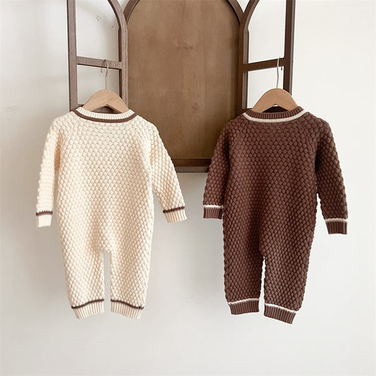 -ベビー ニット 長袖 ジャンプスーツ ロンパース くま耳 帽子 セット - mamahalo shop - 長袖ロンパース - べビー服 - 子供服 - 男の子 - 女の子