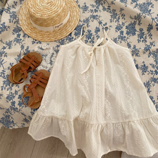 -キッズ フラワー 刺繍 レース フリル キャミソール ワンピース - mamahalo shop - ノースリーブワンピース - べビー服 - 子供服 - 男の子 - 女の子