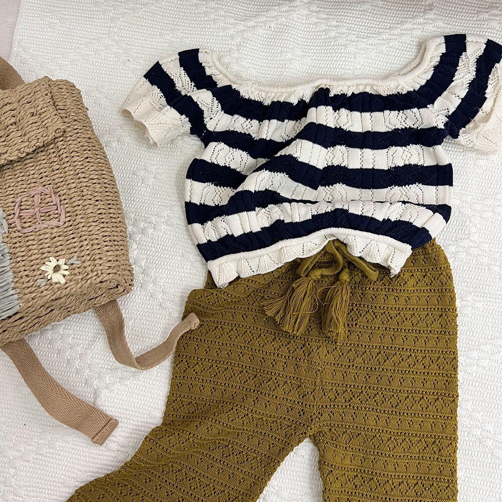 -ベビー キッズ サマー レースニット ボーダー 半袖 トップス - mamahalo shop - 半袖Tシャツ - べビー服 - 子供服 - 男の子 - 女の子