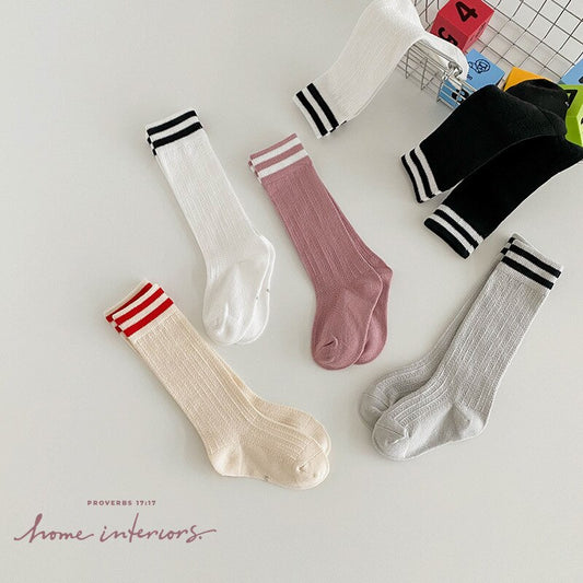 -#ベビー キッズ ライン メッシュ スクール ハイソックス 靴下 3足セット - mamahalo shop - ベビー用靴下・タイツ - べビー服 - 子供服 - 男の子 - 女の子