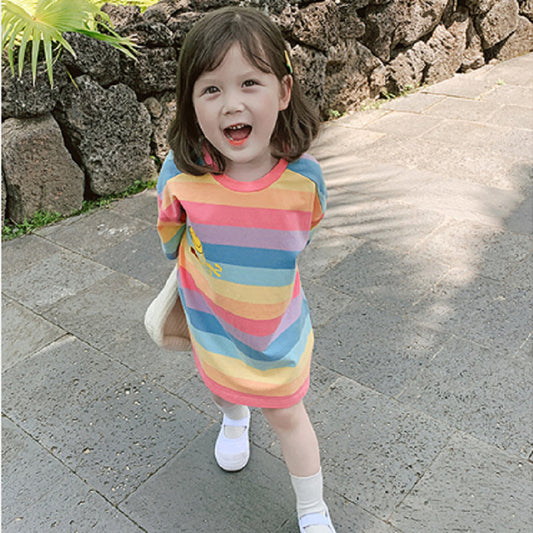 -キッズ レインボー ロングTシャツ ワンピース - mamahalo shop - 半袖ワンピース - べビー服 - 子供服 - 男の子 - 女の子