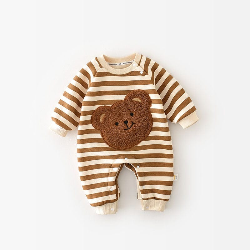 長袖ロンパース Brown / 66cm ベビー ボーダー くま ベア 長袖 ロンパース【mh0001493】