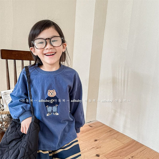 長袖Tシャツ キッズ くま ベア 刺繍 長袖 スウェットシャツ トップス Tシャツ【mh0001284】