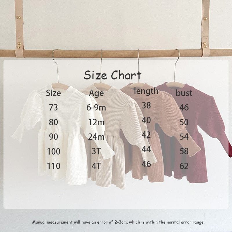 長袖ワンピース ベビー キッズ ニット パフスリーブ ワンピース ドレス【mh0001485】