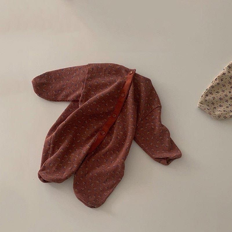 長袖ロンパース Brick Red / 73cm ベビー フラワー ワッフル 長袖 ジャンプスーツ ロンパース【mh0000959】