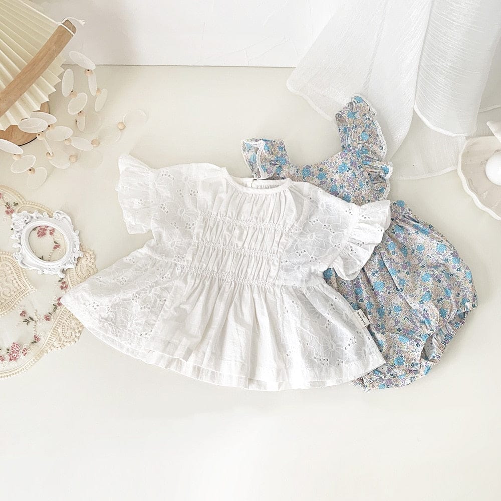 半袖シャツ・ブラウス ベビー キッズ レース シャーリング フリル 半袖 ブラウス トップス【mh0001416】