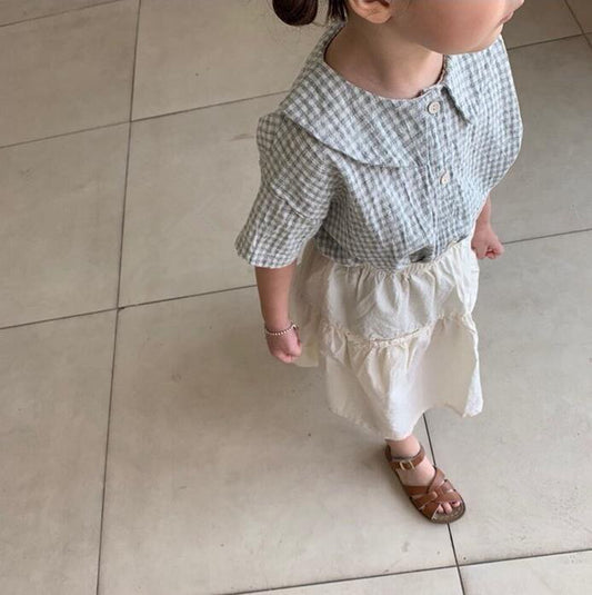 -キッズ ギンガムチェック ブラウス シャツ - mamahalo shop - 半袖シャツ・ブラウス - べビー服 - 子供服 - 男の子 - 女の子