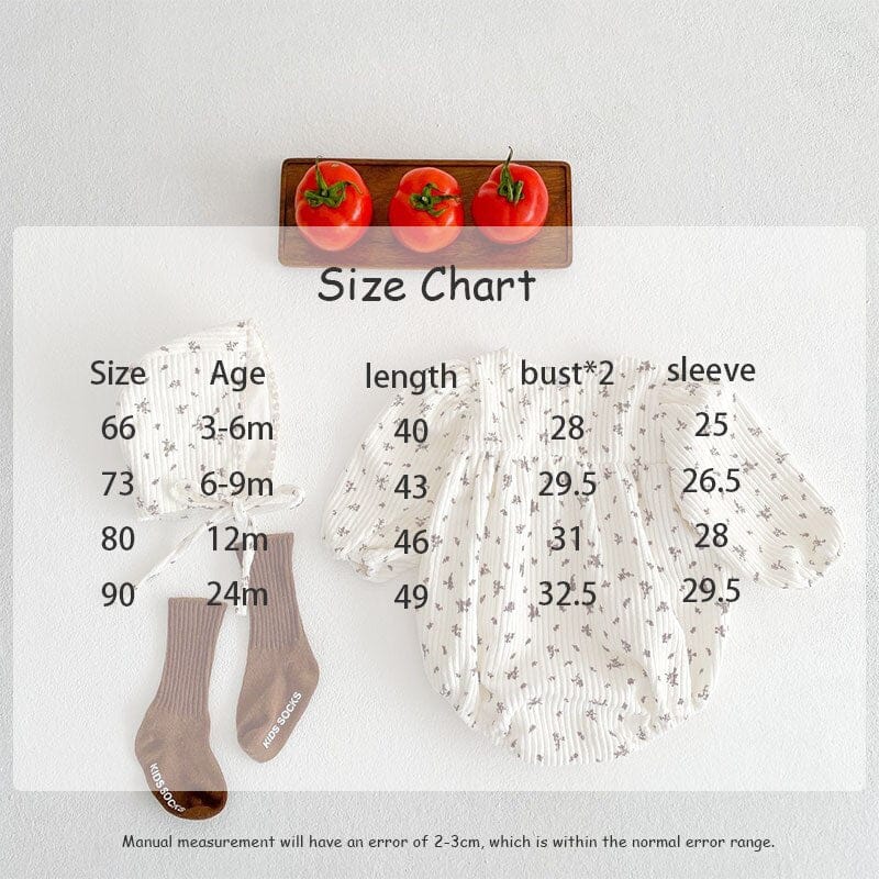 長袖ロンパース ベビー コーデュロイ フラワー 長袖 ロンパース ボンネット セット【mh0001439】