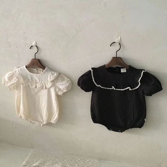 -ベビー フリルカラー 半袖 パフスリーブ ロンパース - mamahalo shop - 半袖ロンパース - べビー服 - 子供服 - 男の子 - 女の子