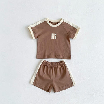半袖セットアップ ベビー セットアップ レターロゴ 半袖 Tシャツ サイドライン パンツ【mh0001250】