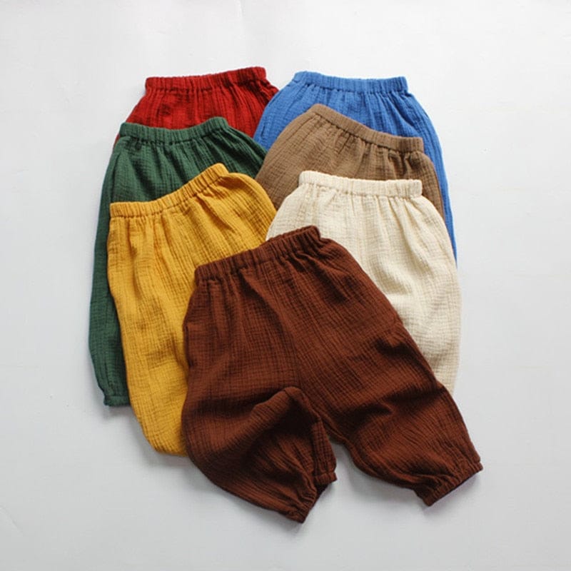 キッズ用ルーズロングパンツ 色違い5〜6枚セット、裾リブのジョガー風デザイン