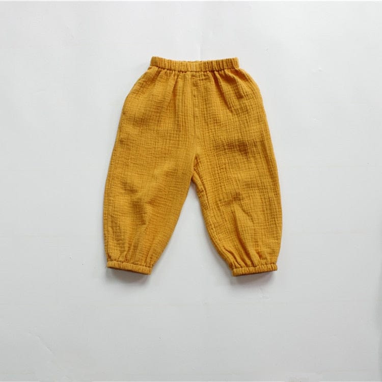 キッズ ロングパンツ(マスタードイエロー)ウエストゴム、ゆったりシルエット