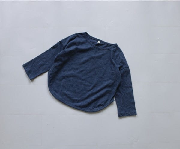 キッズ長袖Tシャツ ワイドシルエット ラウンドヘム ネイビー系スラブコットン