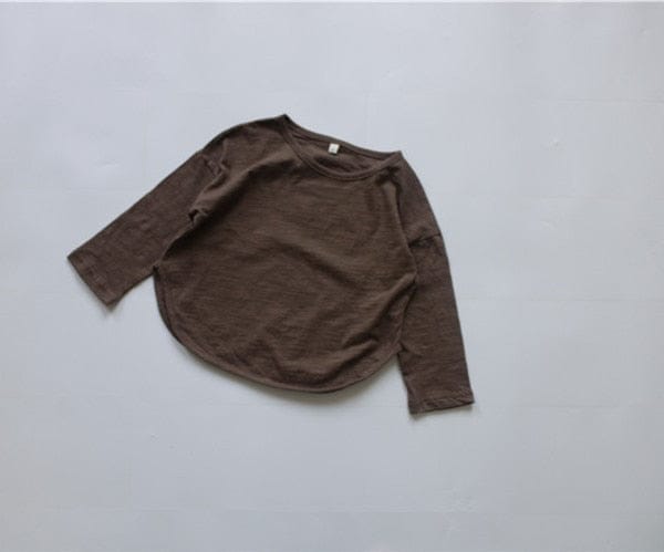 キッズ長袖Tシャツ ワイドシルエット ラウンドヘム くるみ色スラブコットン