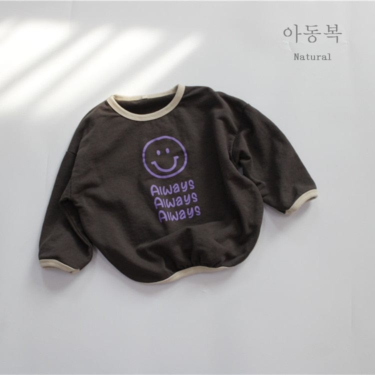 長袖Tシャツ Dark Coffee / 12M 80cm キッズ スマイル レターロゴ 長袖 ルーズ Tシャツ トップス【mh0001303】