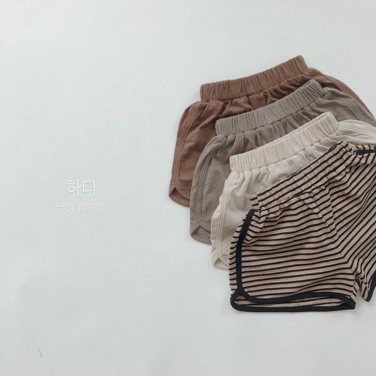 キッズ用イージーショートパンツ、無地とボーダー(グレー/ブラウン系)