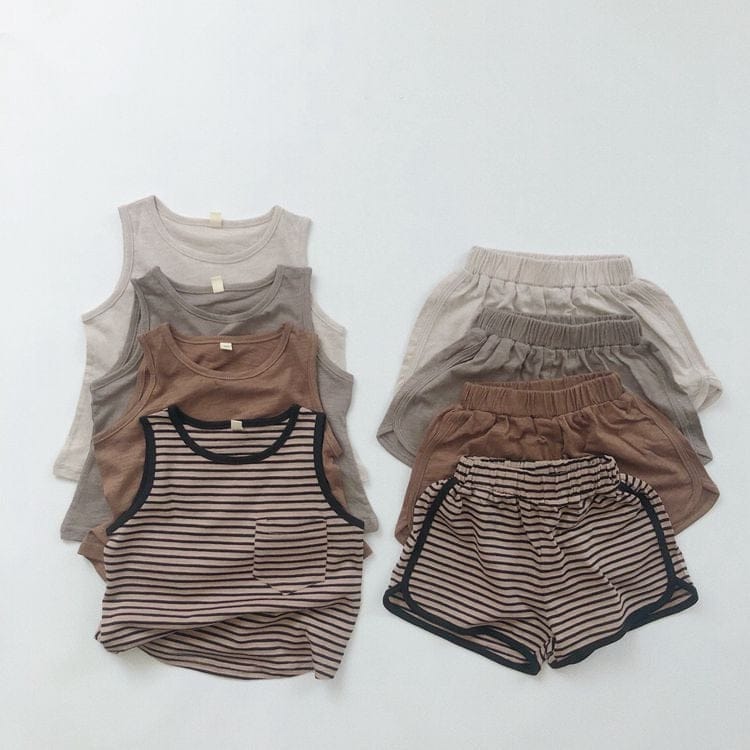 無地ショートとボーダー柄ショートパンツ、パイピング付きキッズ用