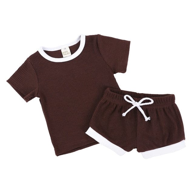 ベビー用リブ素材の半袖Tシャツ&ショートパンツ(ダークブラウン)セット