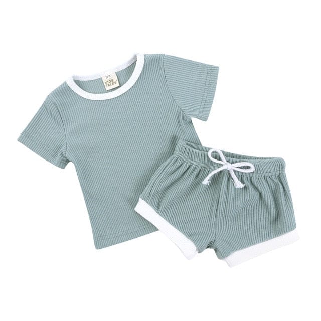 ベビー用リブ素材の半袖Tシャツ&ショートパンツ(グリーン)セット