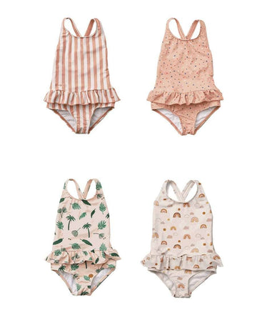 ベビー用水着 キッズ ガールズ 女の子 ワンピース 水着 スイムウェア ラッシュガード 帽子 セット【mh0001414】