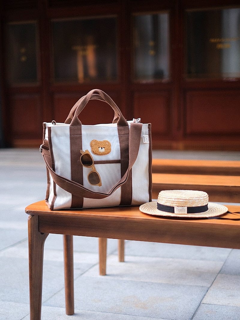 マザーズバッグ キャンバス 刺繍 くま ベア トートバッグ ショルダーバッグ ママバッグ 鞄【mh0001463】