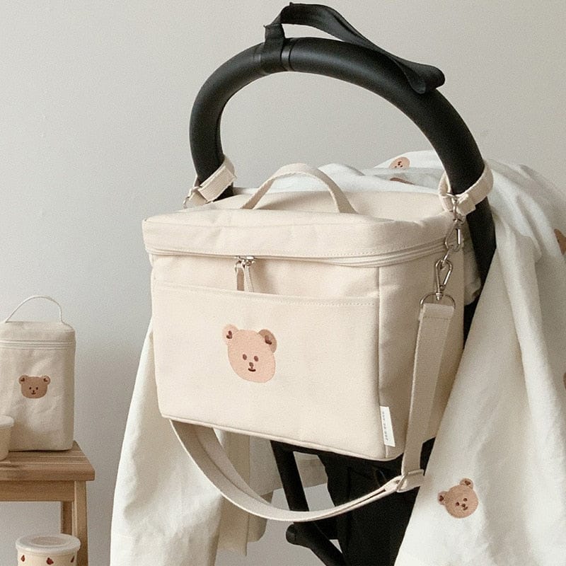 Canvas Embroidered Stroller Bag, Diaper Pouch, Mother's Bag