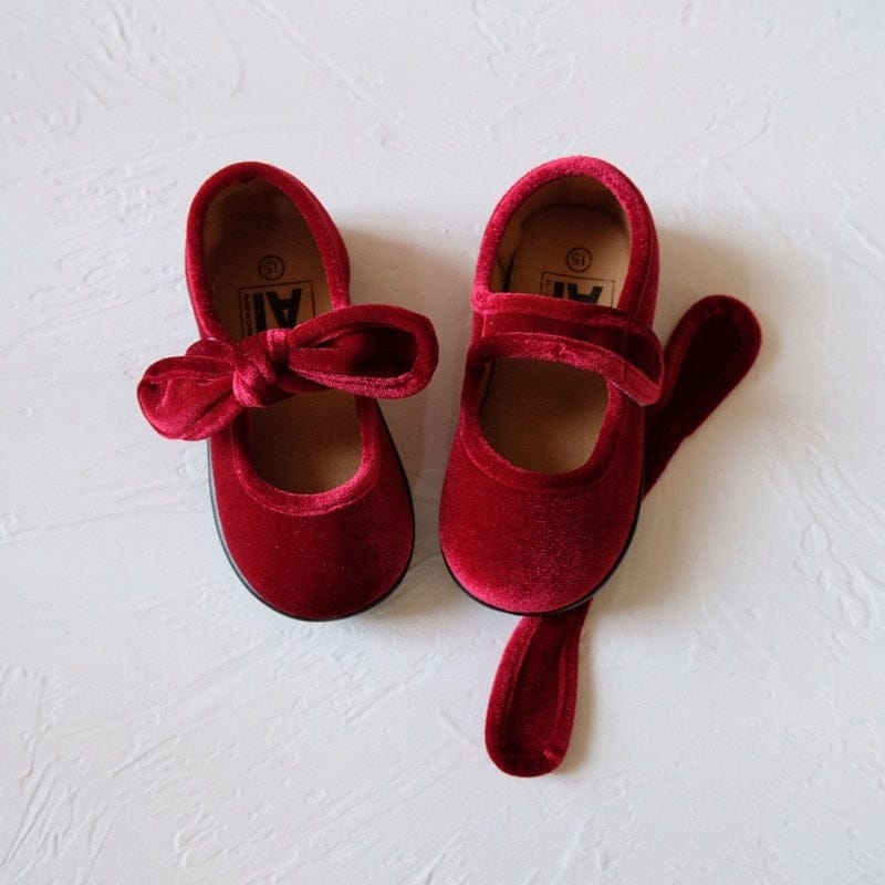 ベビー用靴 Red / 13 (length 13cm) ベビー キッズ ベロア リボン ストラップ シューズ フラット バレエシューズ【mh0001076】