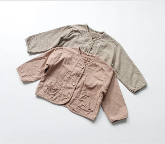 ショートコート・ジャケット・ジャンパー キッズ コットンリネン ノーカーラー ジャケット