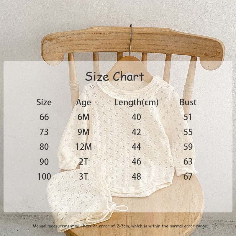 長袖ロンパース ベビー レースニット 長袖 ロンパース ボンネット 帽子 セット