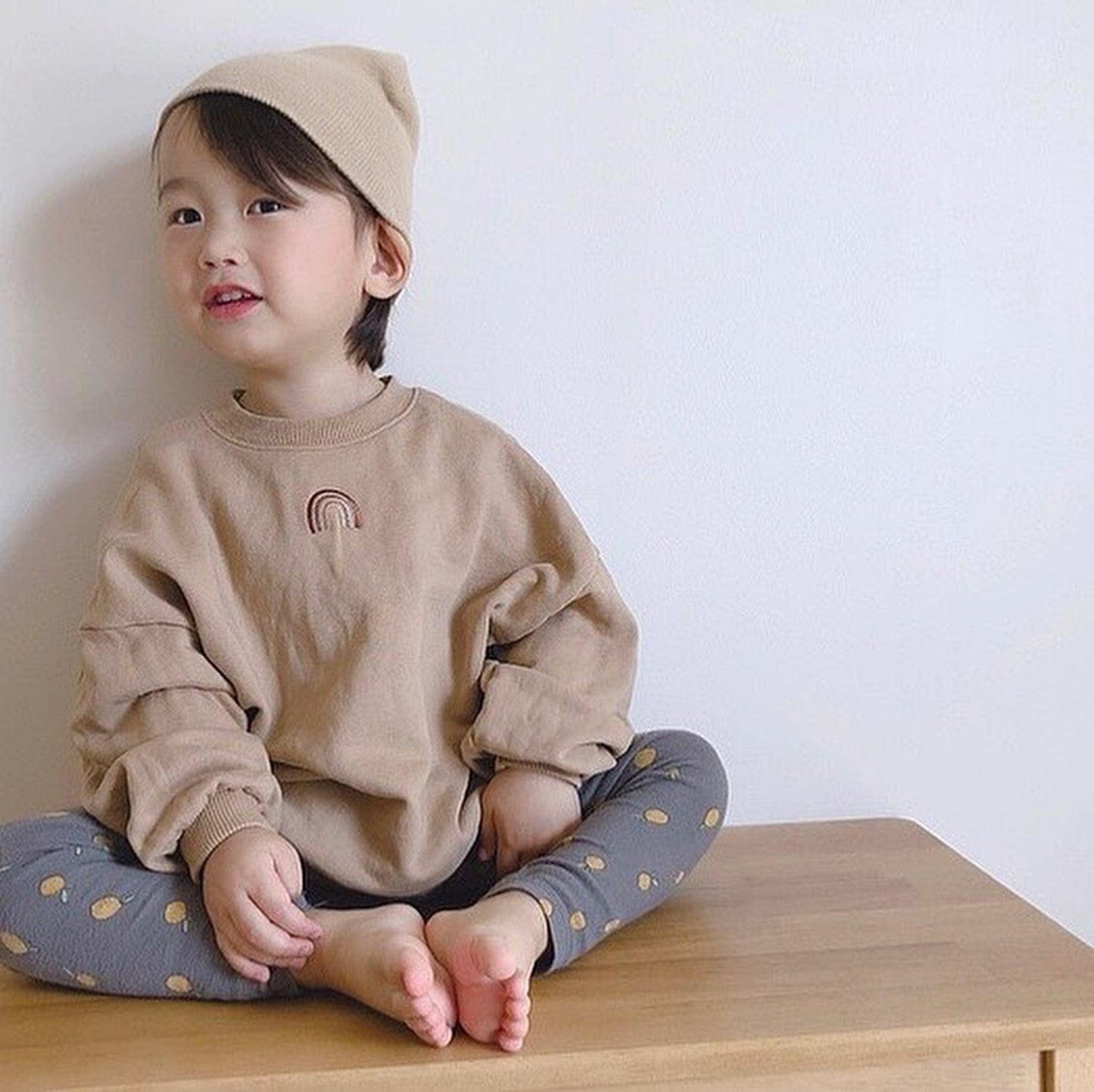 トレーナー・フーディ ベビーキッズトップス スウェットシャツ レインボー 刺繍 トレーナー 2カラー【mh0000204】
