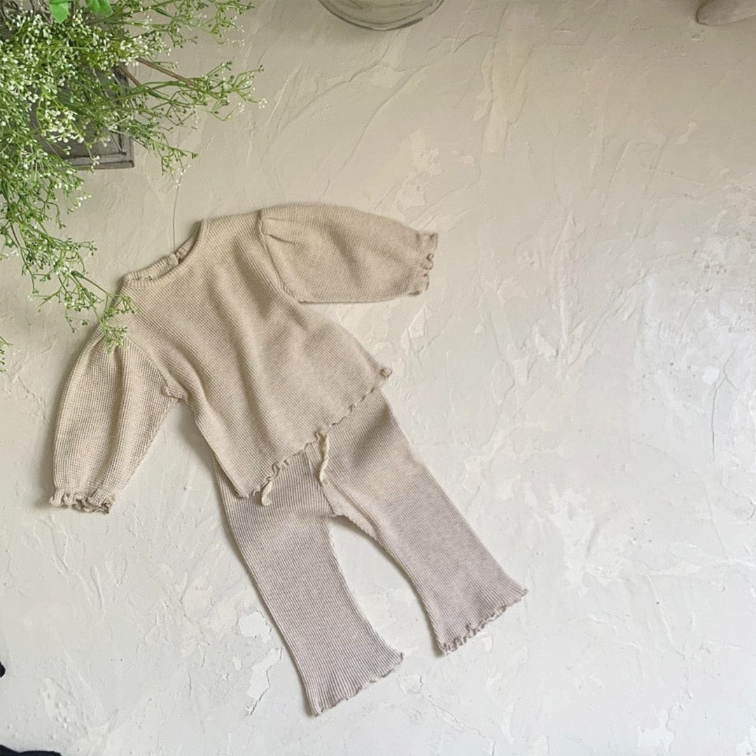 長袖セットアップ Apricot / 73cm ベビー セットアップ 長袖 フリル パフスリーブ トップス ロングパンツ ブラック アプリコット ガールズ 6914