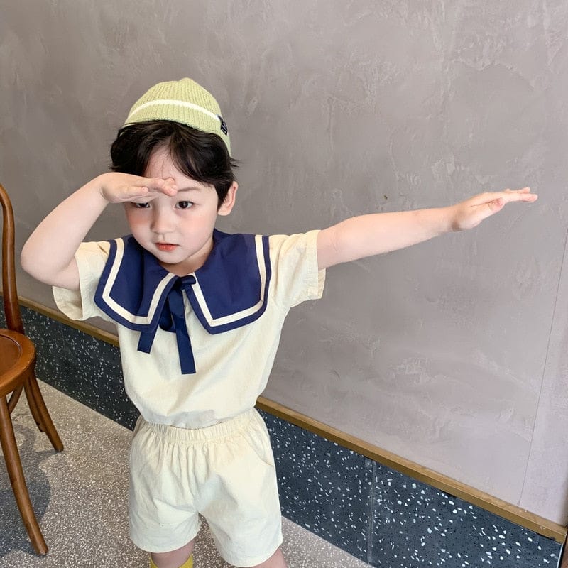 キッズ セーラーカラー半袖ブラウス&ショートパンツ(アイボリー系)