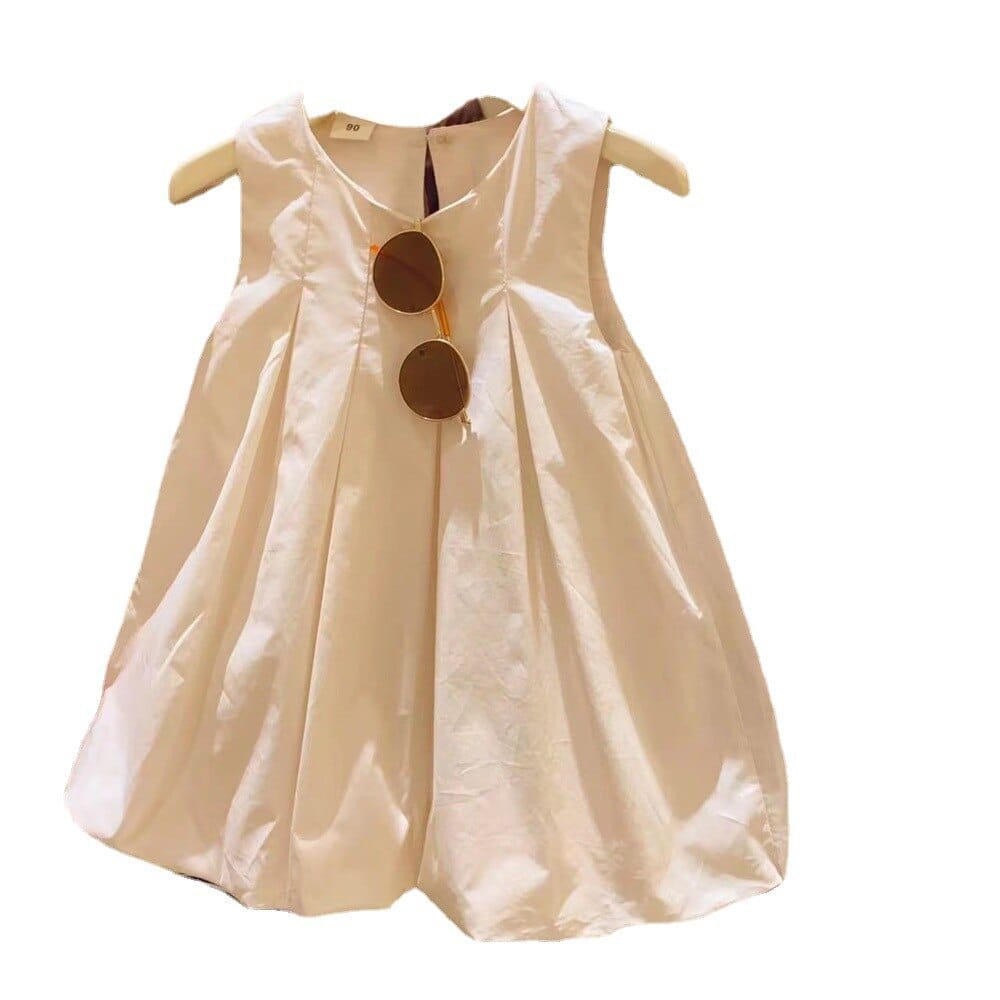 ノースリーブワンピース Beige / 90cm キッズ ノースリーブ タック バルーンスカート ワンピース ベージュ ブラウン【mh0001953】