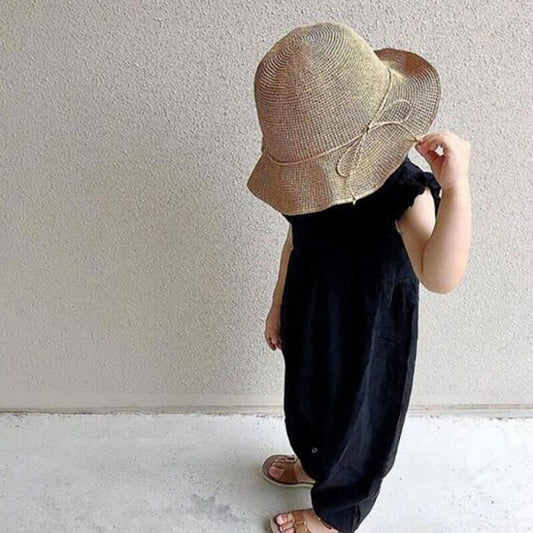 ノースリーブジャンプスーツ Black / 73cm ベビージャンプスーツ ノースリーブオーバーオール フリル つなぎ【mh0000481】