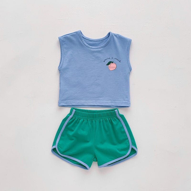 ノースリーブセットアップ Blue / 9M 73cm ベビー カラフル フルーツ セットアップ タンクトップ ショートパンツ トラックパンツ【mh0001657】