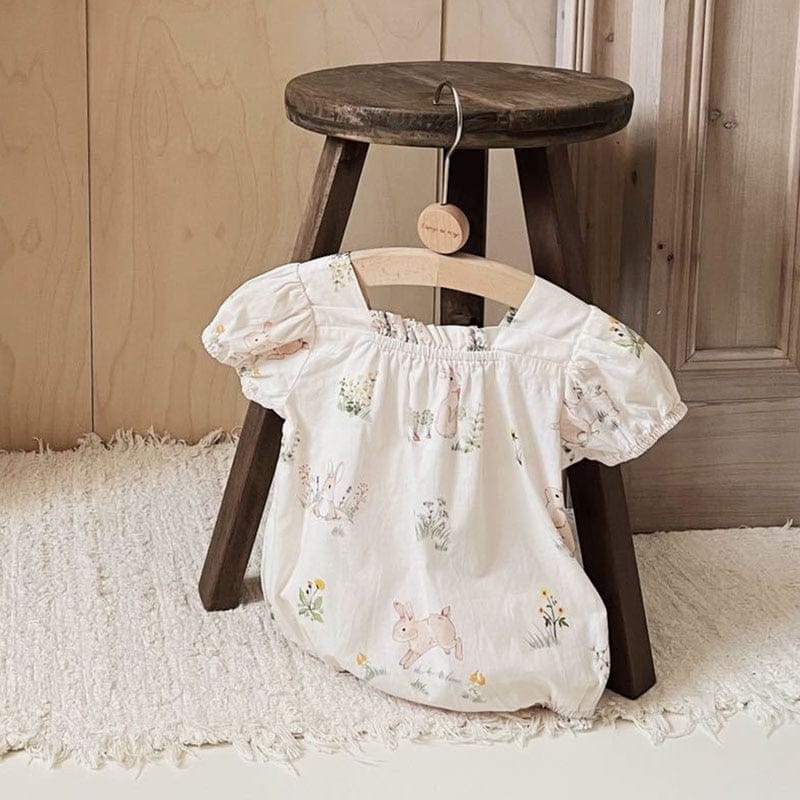 半袖ロンパース bunny / 6M/66cm ベビー うさぎ ラビット 水玉 ドット 半袖 パフスリーブ ロンパース【mh0001866】