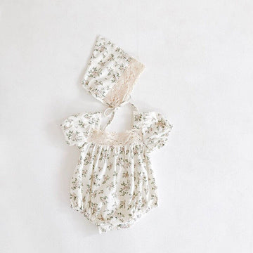 半袖ロンパース Floral / 9M 73cm ベビー フラワー 半袖 ロンパース ボンネット セット【mh0000426】