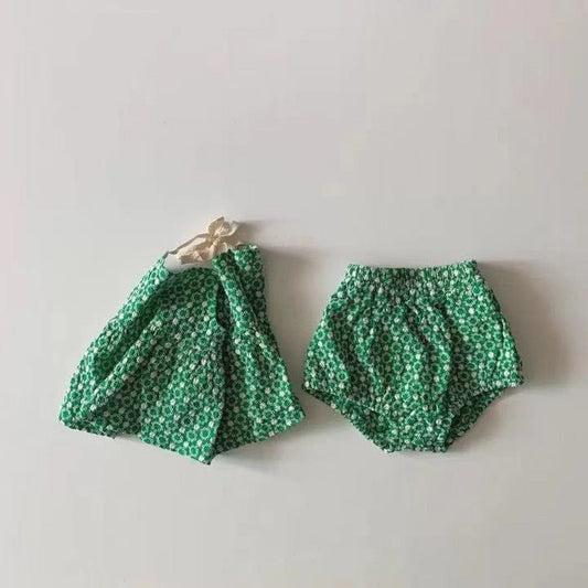 ノースリーブセットアップ Green / 66cm ベビー セットアップ キャミソール + ブルマ フラワー レース 刺繍【mh0000501】