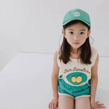 ノースリーブセットアップ Green / 6M/66cm ベビー セットアップ レモン バナナ タンクトップ トラックパンツ ショートパンツ【mh0000706】