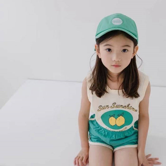 ノースリーブセットアップ Green / 6M/66cm ベビー セットアップ レモン バナナ タンクトップ トラックパンツ ショートパンツ【mh0000706】