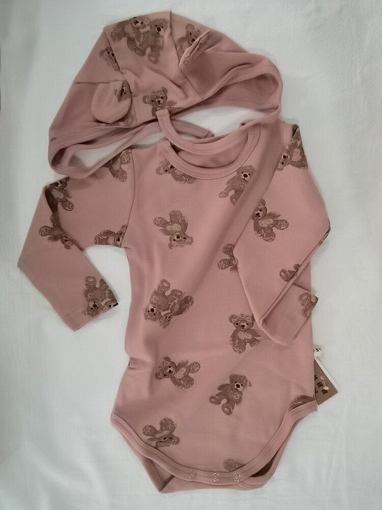 長袖ロンパース Light Brown / 66cm ベビー くま ベア ロンパース 耳帽子 セット【mh0000366】