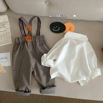 長袖セットアップ ベビー セットアップ リボン シャツ チェック サスペンダー パンツ お出かけ【mh0000424】