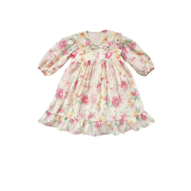 長袖ワンピース キッズ フラワー シフォン ワンピース【mh0000569】