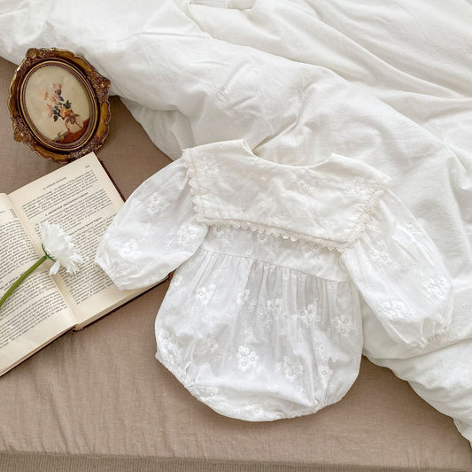 長袖ロンパース ベビー フラワー 刺繍 ビッグカラー 長袖 ロンパース【mh0001153】