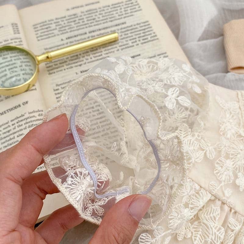 長袖ロンパース ベビー フラワー 刺繍 レース チュール スカート パフスリーブ ロンパース【mh0001255】