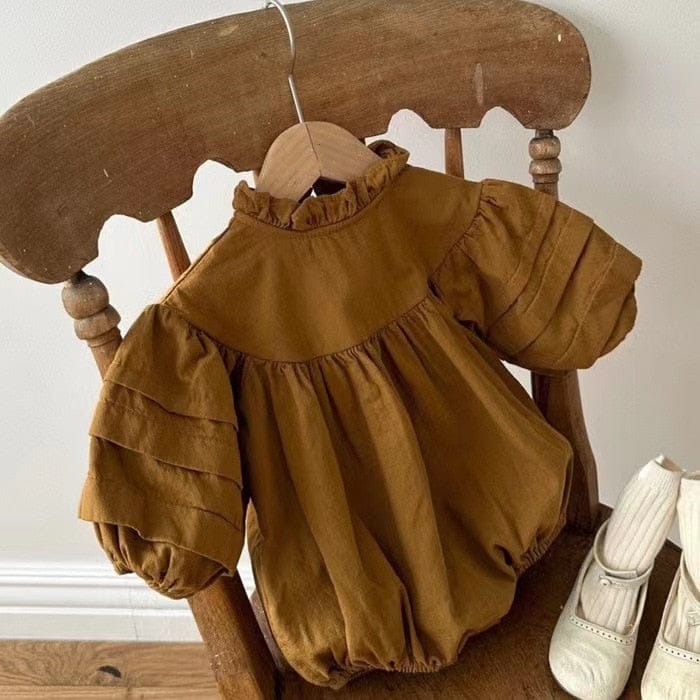 長袖ロンパース ベビー フリル スタンドカラー 長袖 パフスリーブ ロンパース【mh0001524】