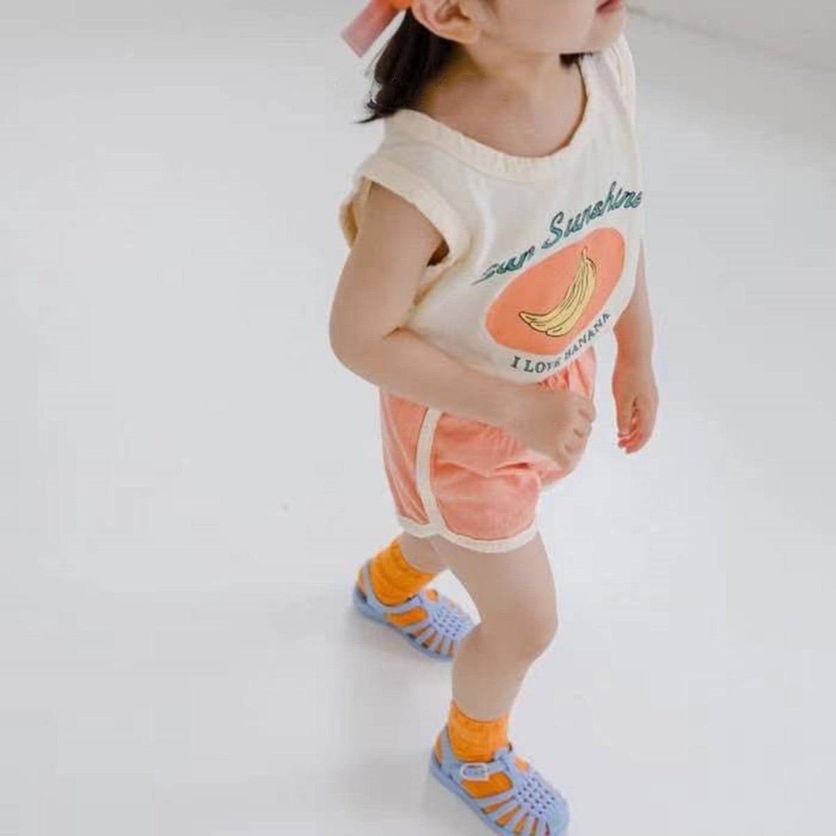 ノースリーブセットアップ Orange / 6M/66cm ベビー セットアップ レモン バナナ タンクトップ トラックパンツ ショートパンツ【mh0000706】